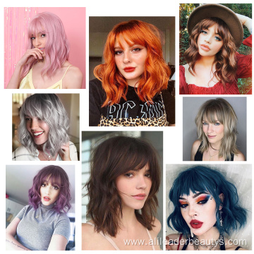 Short Bob Natural Wave Synthetic Wigs With Bangs